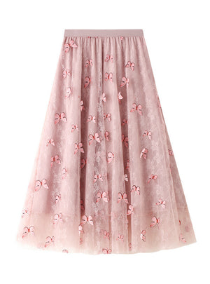 Three-dimensional Butterfly Embroidered Gauze Skirt