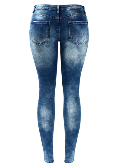 Rise Skinny Distressed Washed Stretch Denim Jeans