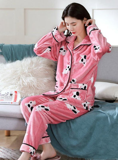 Navy Blue Cow Long Sleeve Velvet Suit