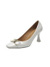 Women's Patent Leather Chain Square Toe Shallow Shoes