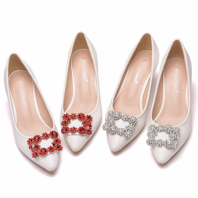 Square Buckle Rhinestone Pointy Shoes