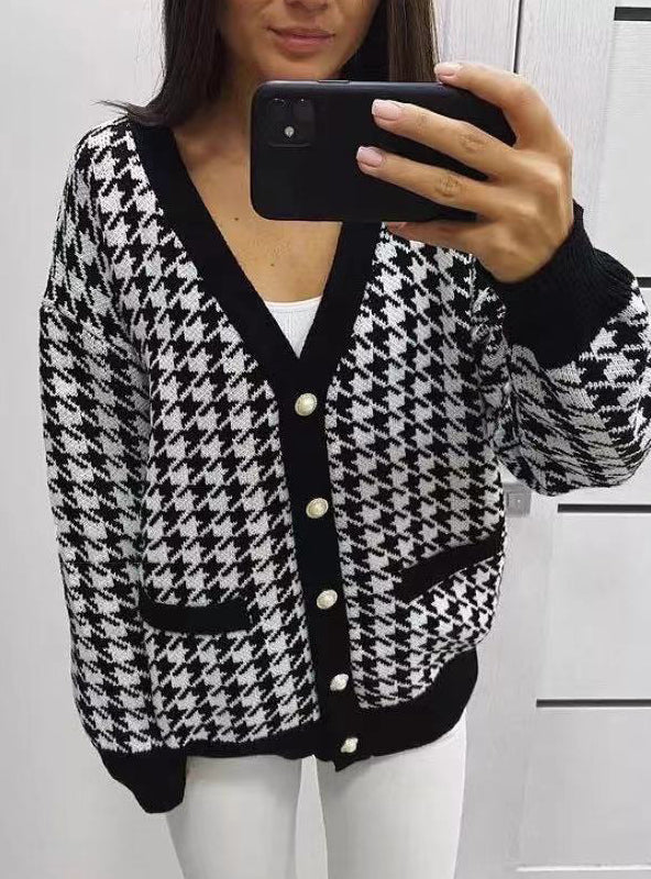 Women Button Black Long Sleeve Sweater