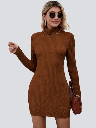 Knitted Turtleneck Backless Pullover Dress