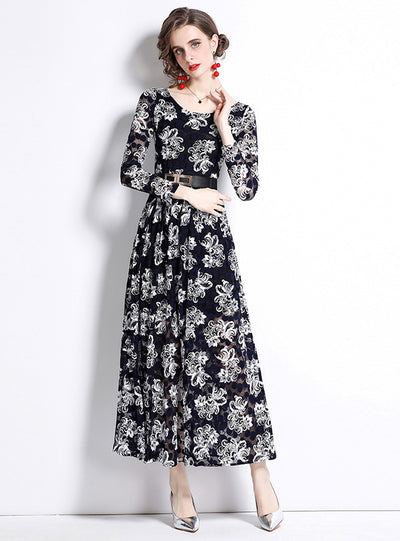 Black Women Lace Long Sleeve dress