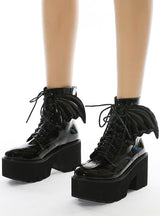 Women's Patent Leather Booties Thick Soles