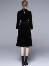 Women Long Black Velvet Cotton Jacket