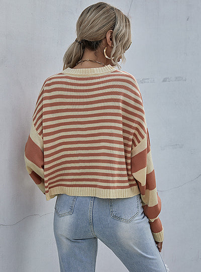 Turtleneck Knitted Contrast Striped Sweater