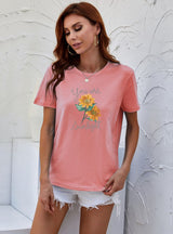 Color Sunflower Letter Print T-shirt