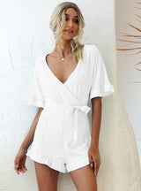 V-neck Ruffled Sleeve V-neck Jumpsuit
