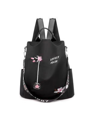 Embroidered Flower Backpack Female Oxford Style