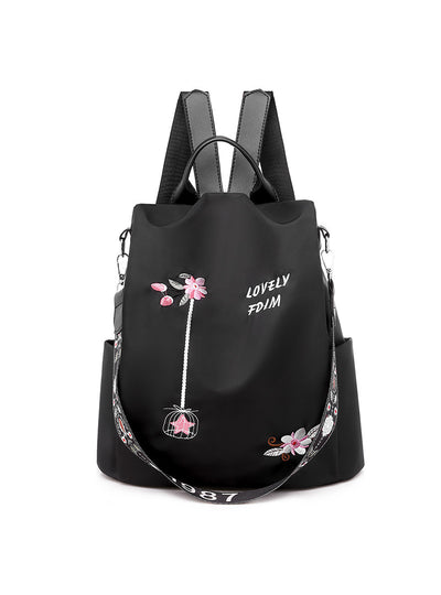 Embroidered Flower Backpack Female Oxford Style