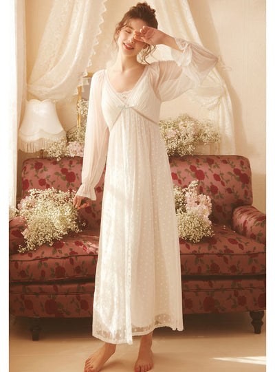 White Home Long Nightgown Princess Dress