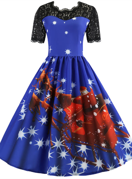 Christmas Short-sleeved Printed Slim Dress