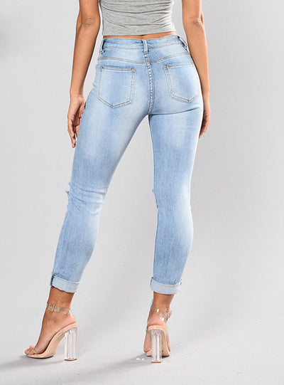 Ripped Embroidery Jeans Woman Stretch Skinny 