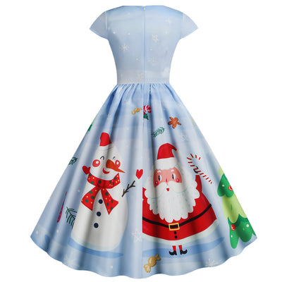 Christmas V-neck Print Dress