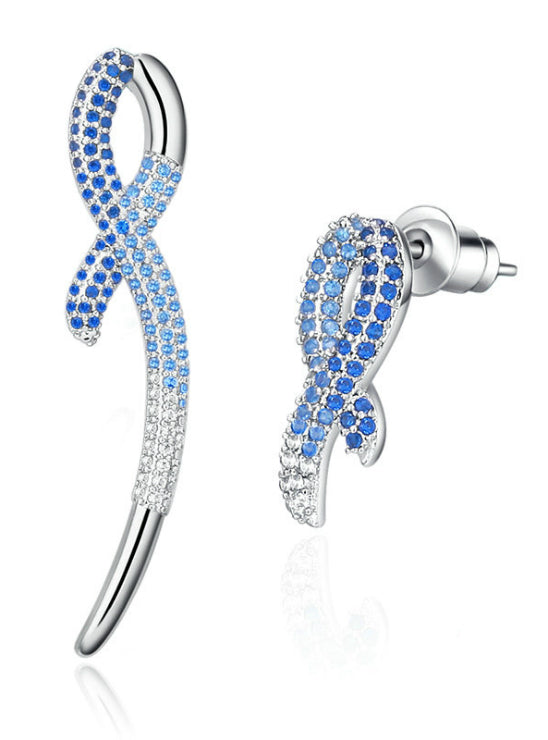 925 Sterling Silver Blue Ribbon Long Drop Earrings 