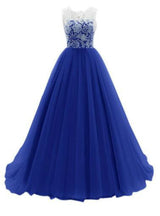 A-line Tulle Scoop Floor Length Party Dress