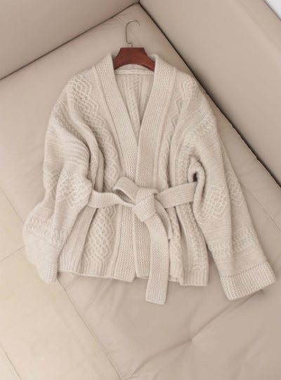 Winter Knitted Cardigans Sashes Lace Up Knitted