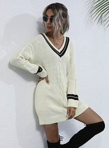 Twist V-neck College Wind Knitted Sweater Dress