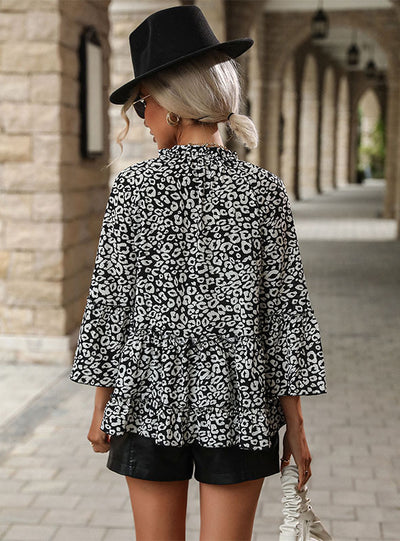Black Leopard Print Long Sleeve Shirt