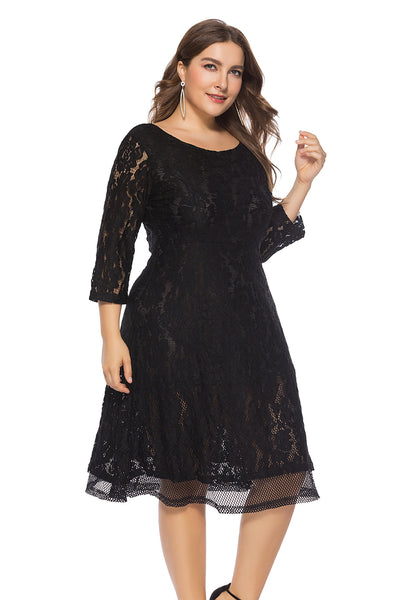 Black Round Neck Lace Slim Dress