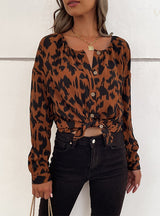 Long Sleeve Leopard Print Shirt Top