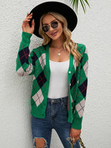 V-Neck Diamond Color Matching Coat Sweater