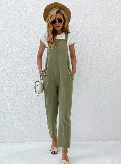 Black Cotton Nine-point Bib Pants Jumpsuit