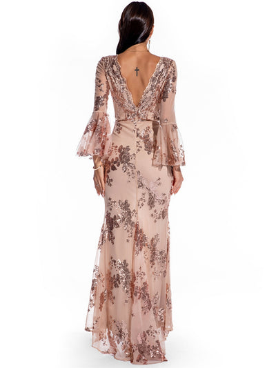 Sexy Long-sleeved Sequined Split Dress