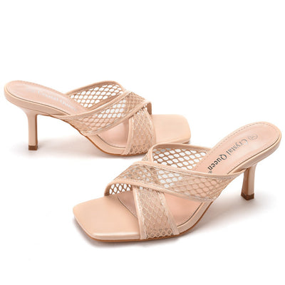 Square Head High Heel Sandals Slippers