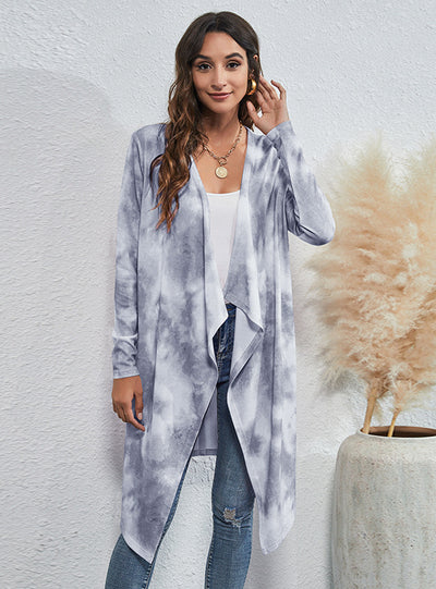 Women's Irregular Tie-dye Printed Knitted Cardigan Coat