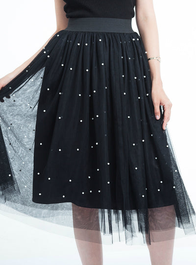 Heavy-duty Beaded Tulle Long Skirt