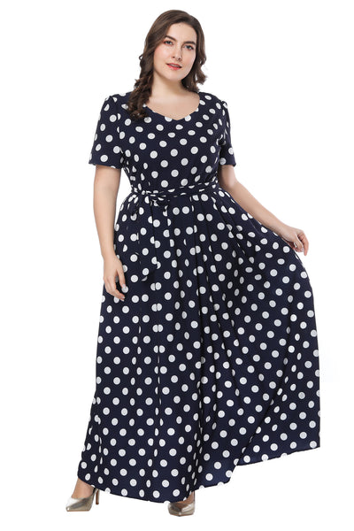 Plus Short Sleeve Polka Dot Dress