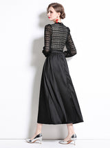 Retro Lace Stitching Bubble Sleeve Dress