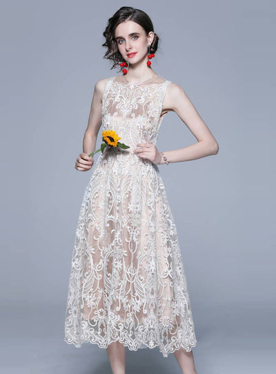 Embroidery Lace Middle and Long Dress