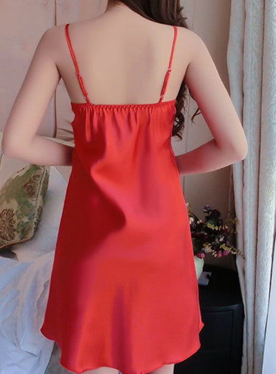 Deep V Straps Skirts Summer Faux Silk Sleepwear