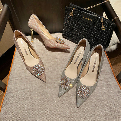 Pointed Stiletto Heels Beads Shoes
