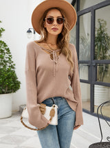 Loose Solid Color Sexy Lace-up Sweater