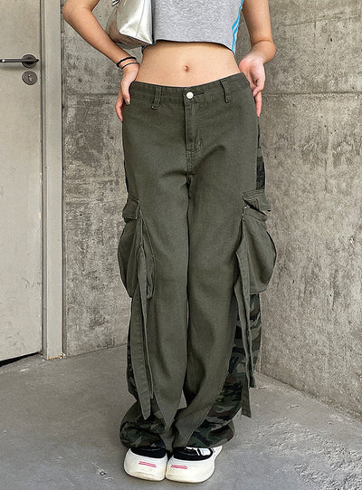 Contrasting Camouflage Overalls Jeans
