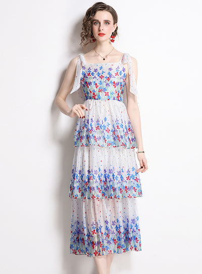 Layered Print Sling Cake Dress