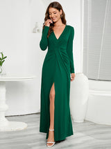 V-neck Long Sleeve Slit Slim Dress