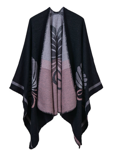 Ladies Cashmere Split Flower Shawl Cape