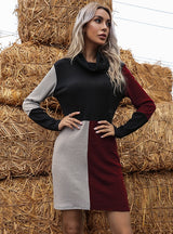 Collar Knit Stitching Sweater Dress