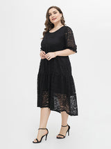 Plus Size Black Lace Short Sleeve Dress