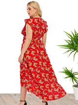 Large Size Women's V-neck Printed Dress