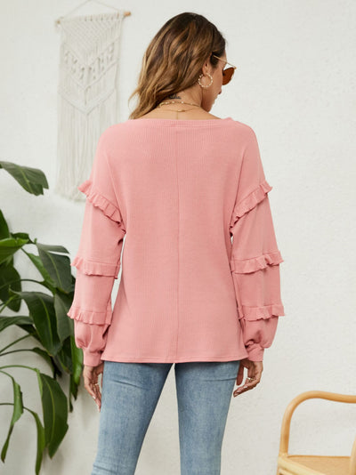 Women V-neck Lantern Sleeve Top