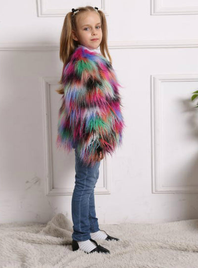 Children's Fur Colorful Fox Fur Girl's Coat