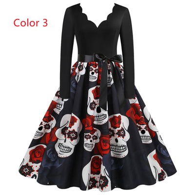 Slim Skull Print Big Swing Dress