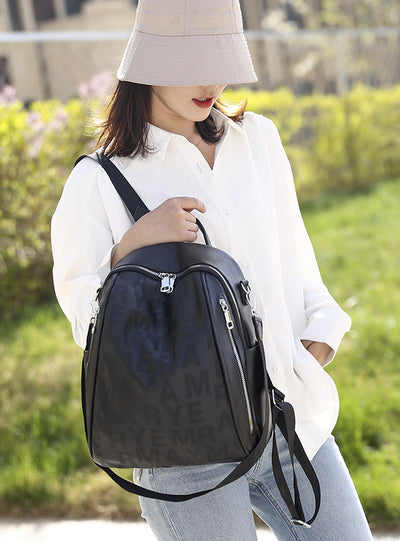 Women PU Letter Large Backpack