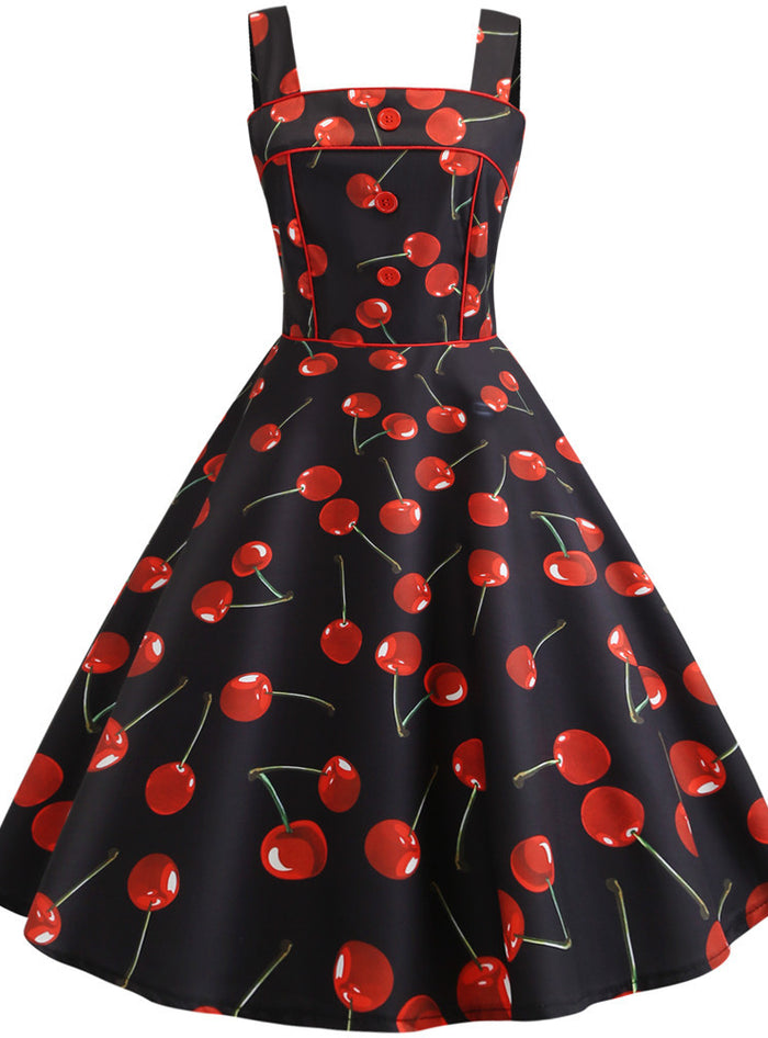Cherry Print Straps Vintage Dress